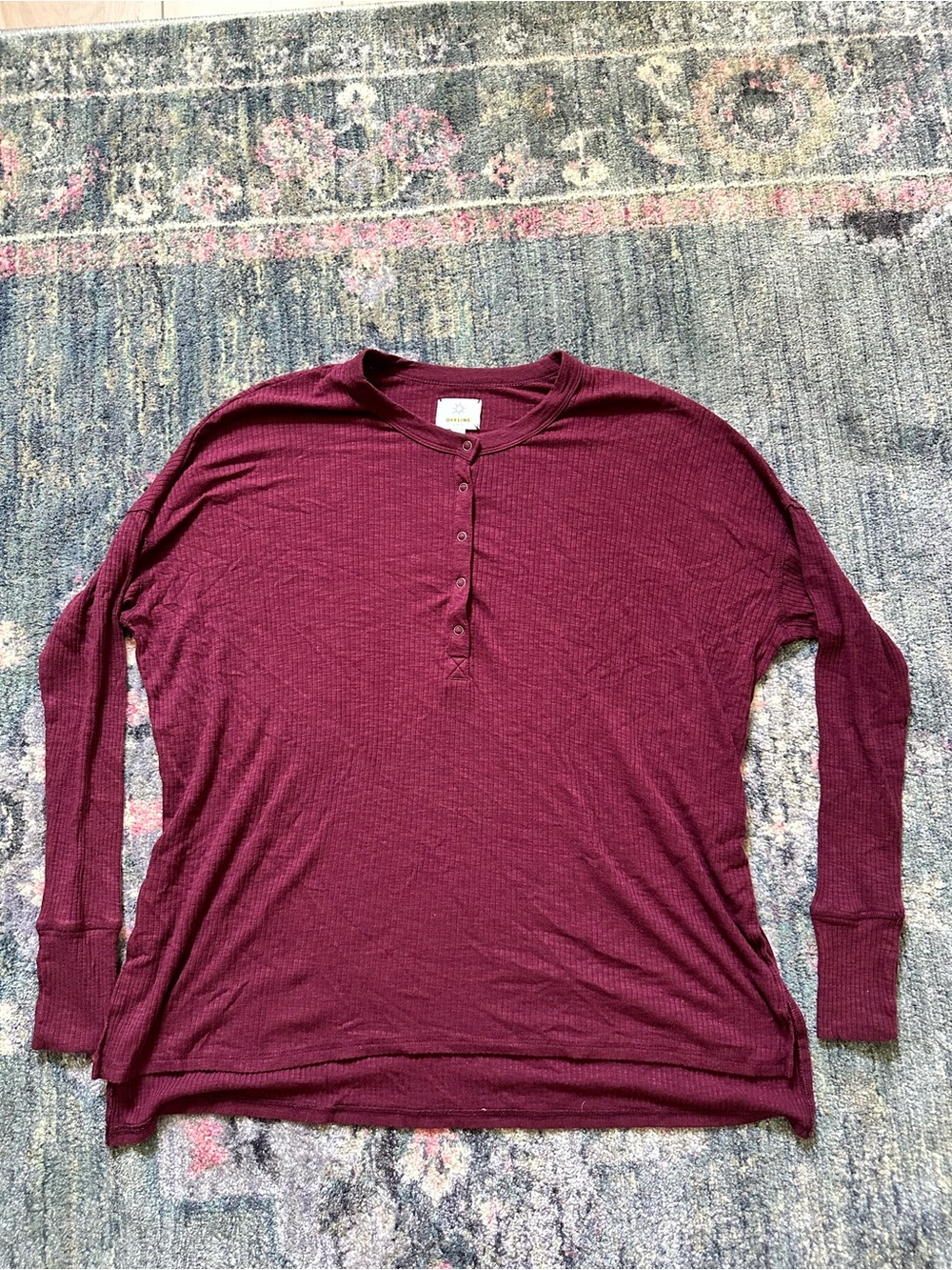 aerie Trending Color Maroon Waffle Henley Long-Sleeve Top Size XS Cozy Fall Chic